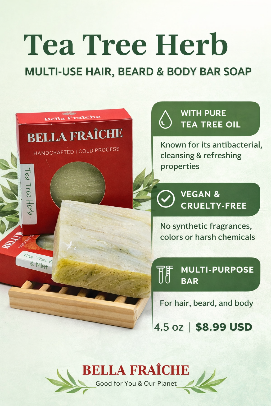 Tea Tree - 4.5 oz - Hair & Beard Bar Soap