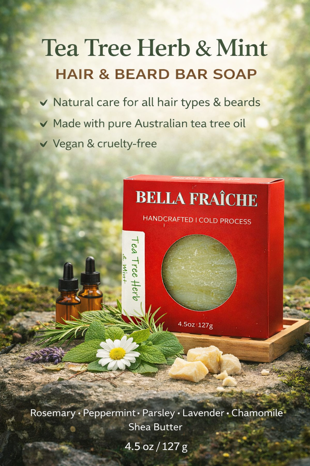 Tea Tree - 4.5 oz - Hair & Beard Bar Soap