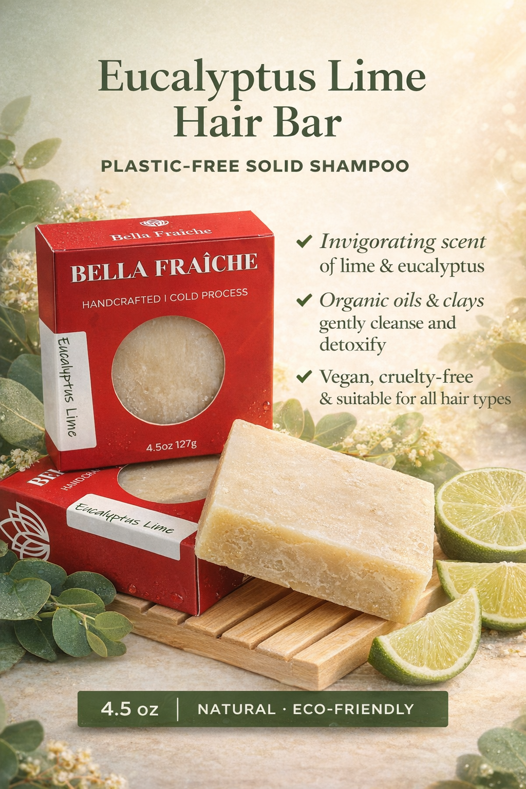 Eucalyptus Lime Hair Bar Soap - Refreshing Citrus Shampoo | Bella Fraî