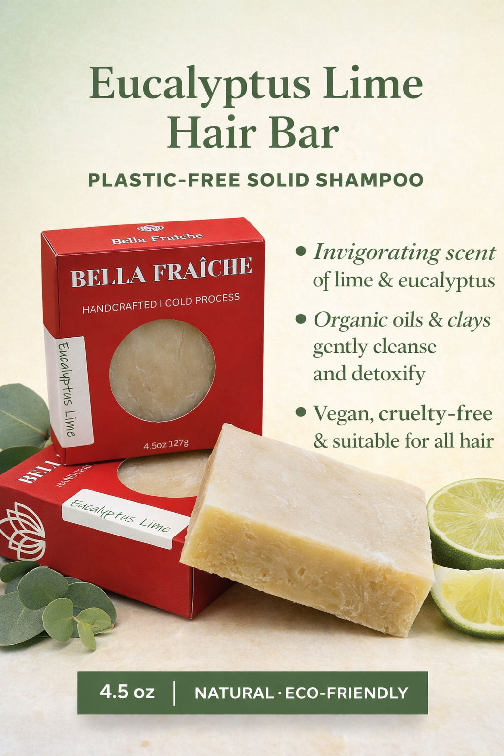 Eucalyptus Lime Hair Bar Soap - Refreshing Citrus Shampoo | Bella Fraî