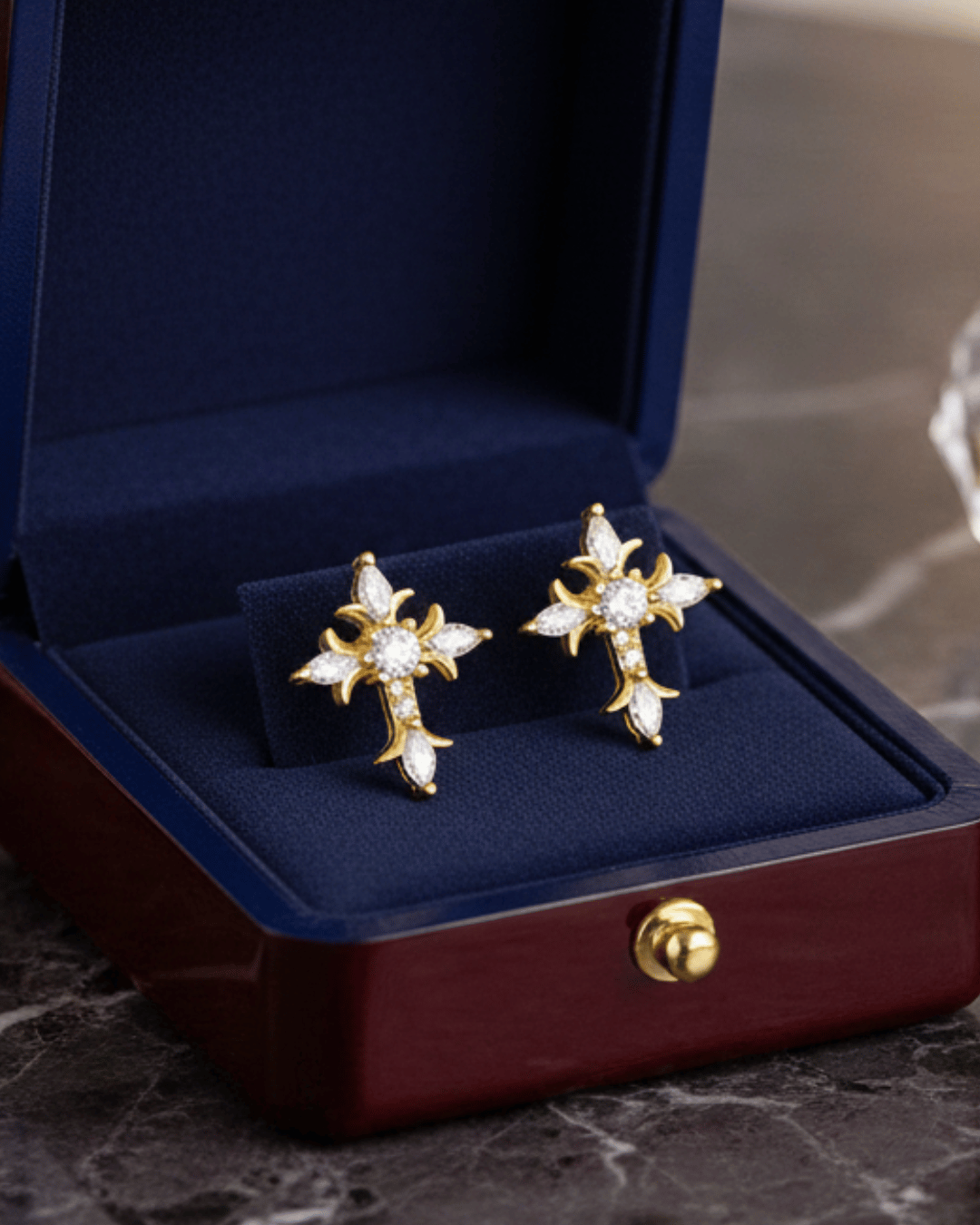 Faith Zirconia Cross Flat Back Gold Earrings