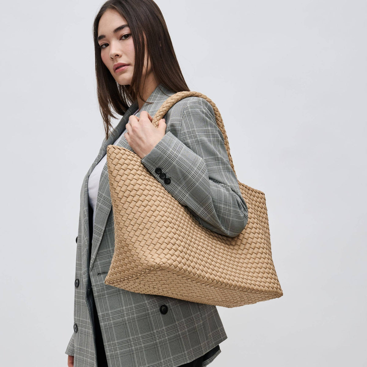 Sky's The Limit Large Woven Neoprene Tote: Nude