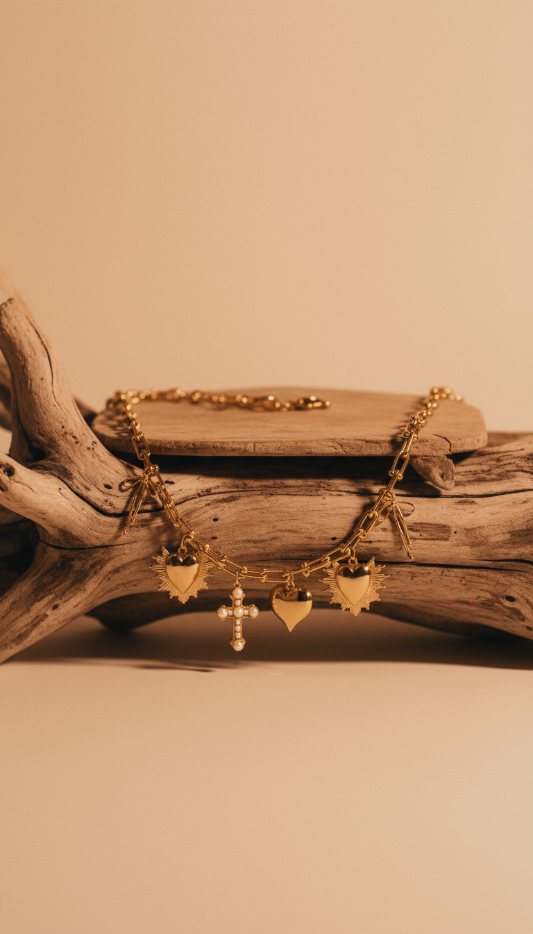 Ex-voto necklace of hearts and crosses with pearls: Individual