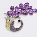 Regal Purple Crystal Peacock Brooch Pin