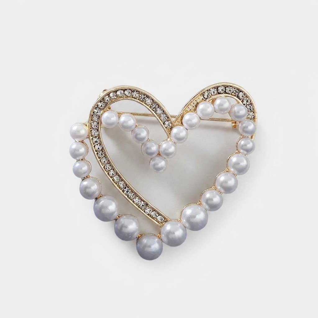 Classic Pearl-Lined Heart Brooch Pin / 4.5*4.0CM