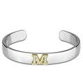 LO3624 - Reverse Two-Tone White Metal Bangle with Top Grade Crystal  in Clear