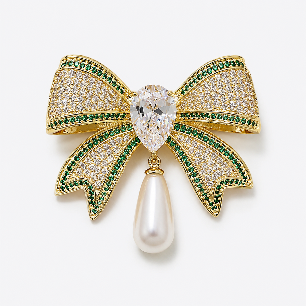 Glistening Pave Crystal Bow Brooch Pin