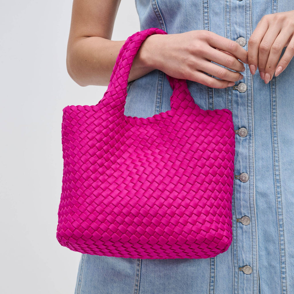Sky's The Limit Small Woven Neoprene Crossbody: Fuchsia