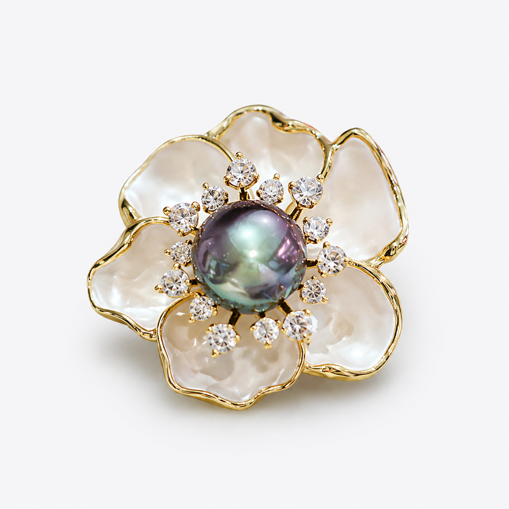 Elegant Camellia Brooch with Pearl Accent