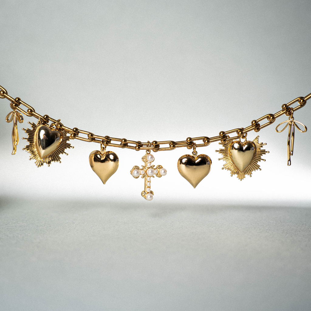 Ex-voto necklace of hearts and crosses with pearls: Individual