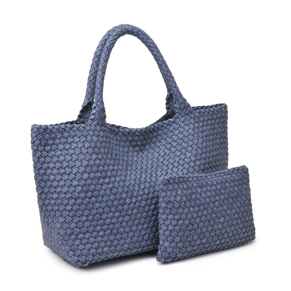 Sky's The Limit Large Woven Neoprene Tote: Dark Denim