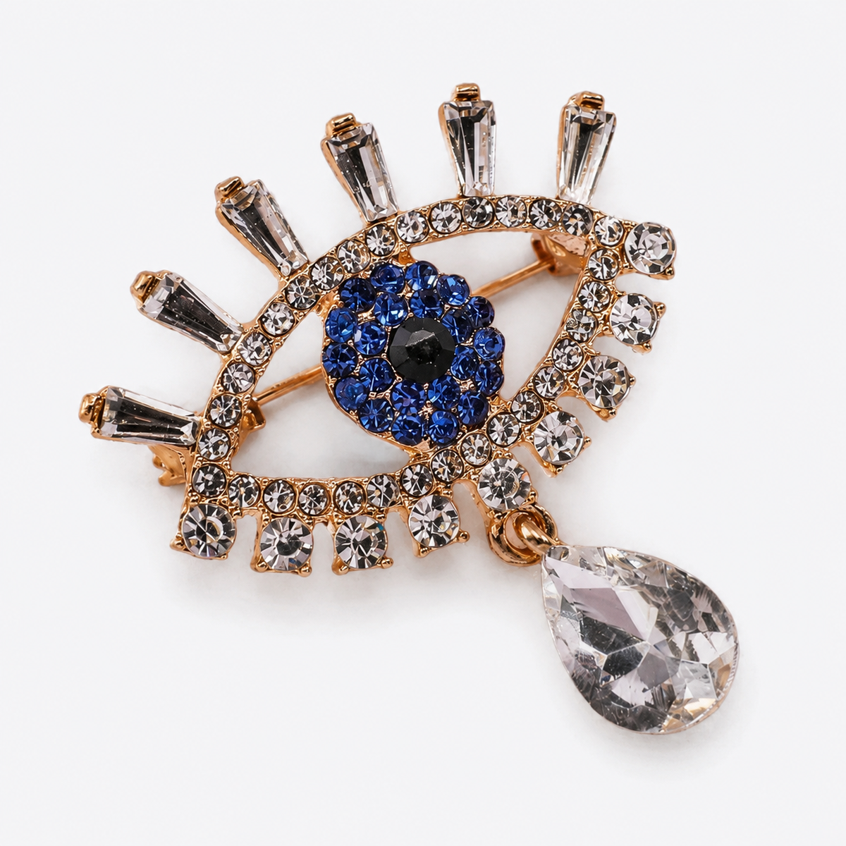 Crystal Evil Eye Tassel Brooch Pin