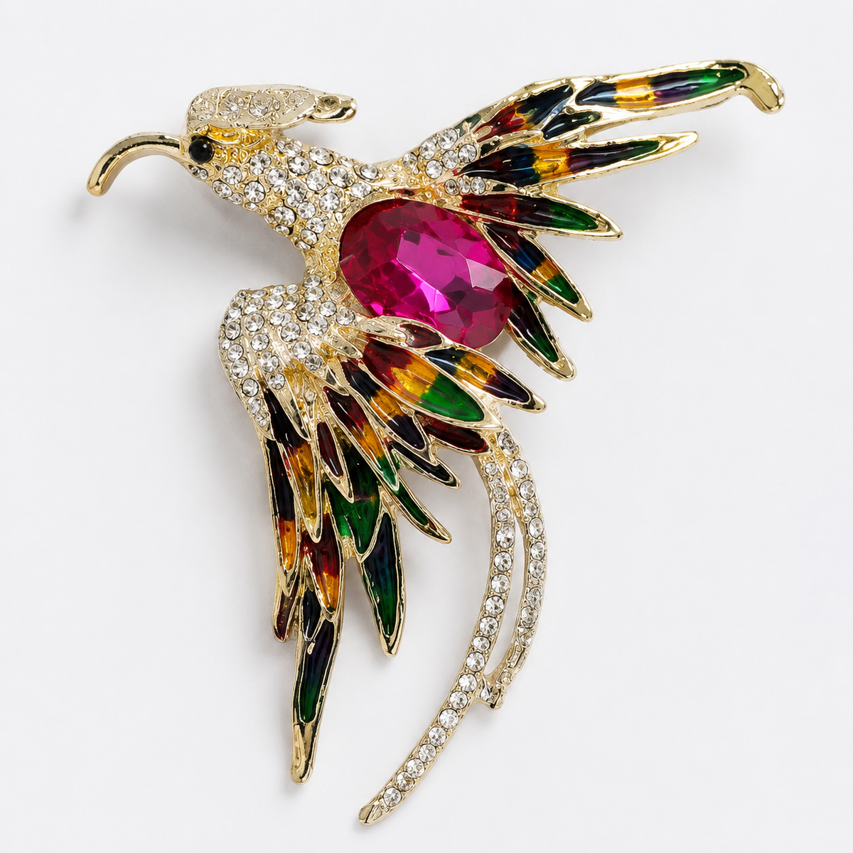 Majestic Phoenix Brooch with Crystal Plumage