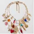 Layered Alloy Sunflower and Snake Charm Necklace