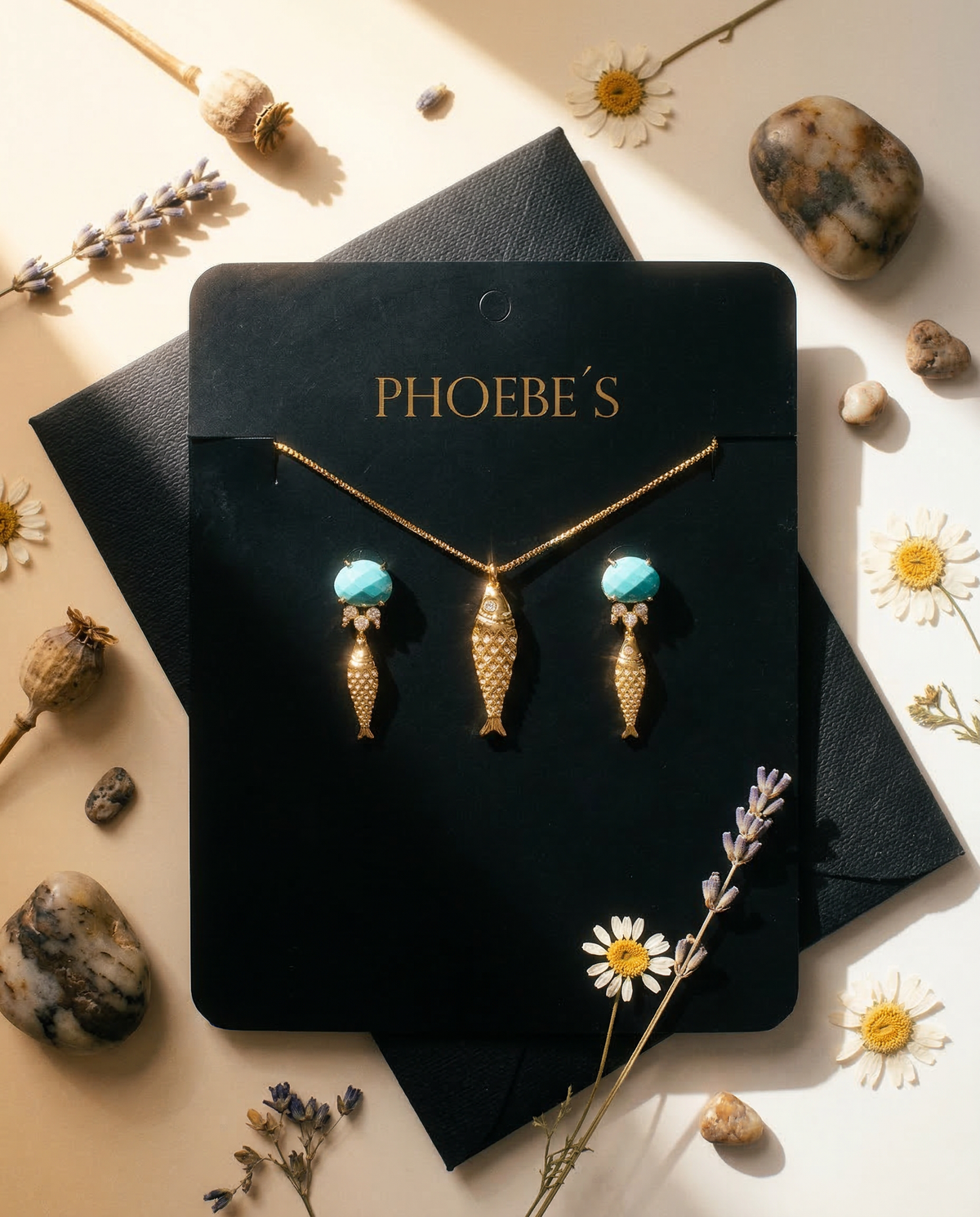 Goldfish and Turquoise Set – Necklace and Earrings