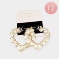 Metal Bamboo Heart Pin Catch Earrings: Gold