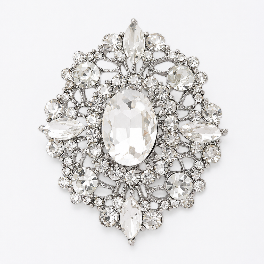 Vintage Inspired Oval Crystal Brooch Pin