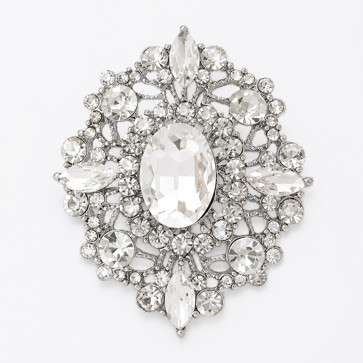 Vintage Inspired Oval Crystal Brooch Pin