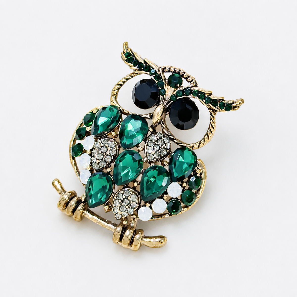 Vintage-Inspired Crystal Owl Brooch Pin